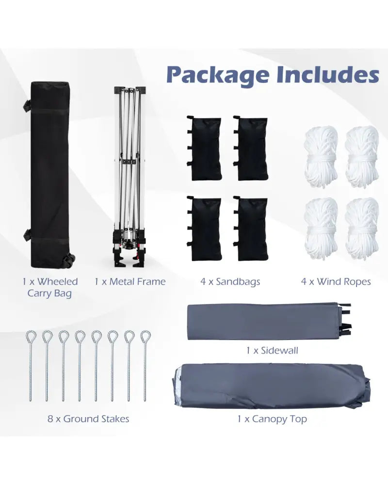 10 x 10 Feet Foldable Commercial Pop-up Canopy with Roller Bag and Banner Strip-Gray - Gray - Canopies