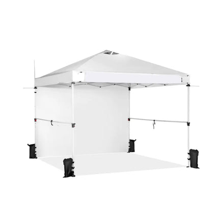 10 x 10 Feet Foldable Commercial Pop-up Canopy with Roller Bag and Banner Strip-White - White - Canopies