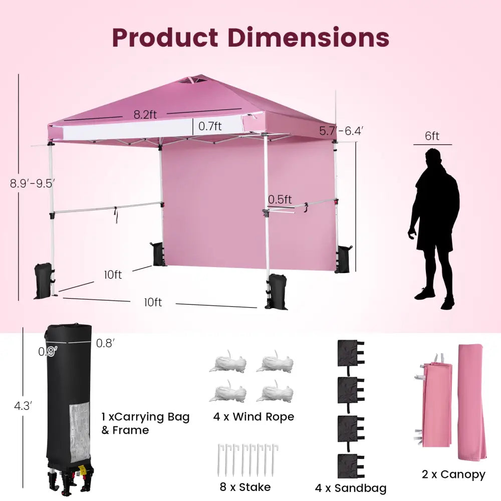 10 x 10 Feet Foldable Commercial Pop-up Canopy with Roller Bag and Banner Strip-Pink - Pink - Canopies