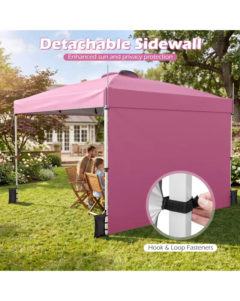 10 x 10 Feet Foldable Commercial Pop-up Canopy with Roller Bag and Banner Strip-Pink - Pink - Canopies