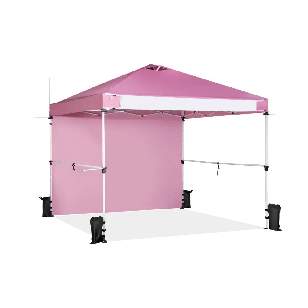 10 x 10 Feet Foldable Commercial Pop-up Canopy with Roller Bag and Banner Strip-Pink - Pink - Canopies