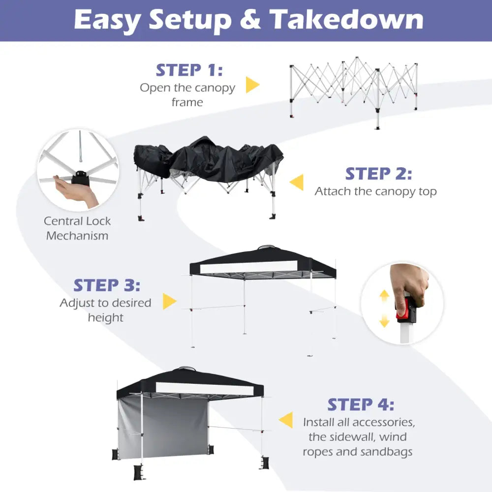 10 x 10 Feet Foldable Commercial Pop-up Canopy with Roller Bag and Banner Strip-Black - Black - Canopies