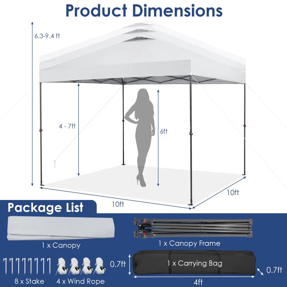 10 x 10 Feet Foldable Outdoor Instant Pop-up Canopy with Carry Bag-White - White - Canopies