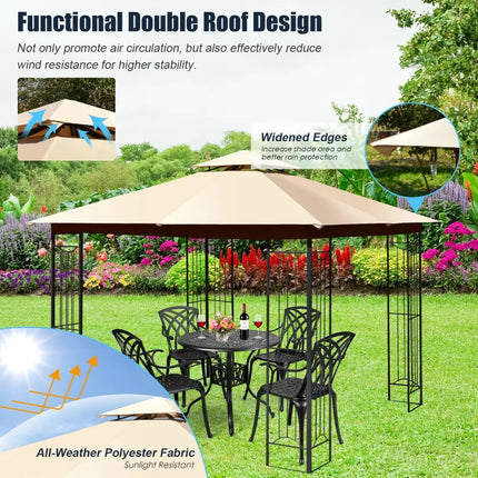 10 x 10 Feet L-Shaped Patio Canopy Gazebo Outdoor 2-Tier Steel Tent-Beige - Beige - Gazebos