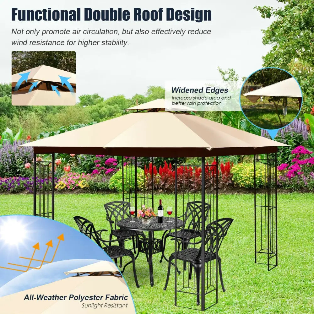 10 x 10 Feet L-Shaped Patio Canopy Gazebo Outdoor 2-Tier Steel Tent-Beige - Beige - Gazebos