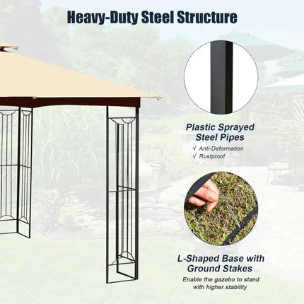 10 x 10 Feet L-Shaped Patio Canopy Gazebo Outdoor 2-Tier Steel Tent-Beige - Beige - Gazebos