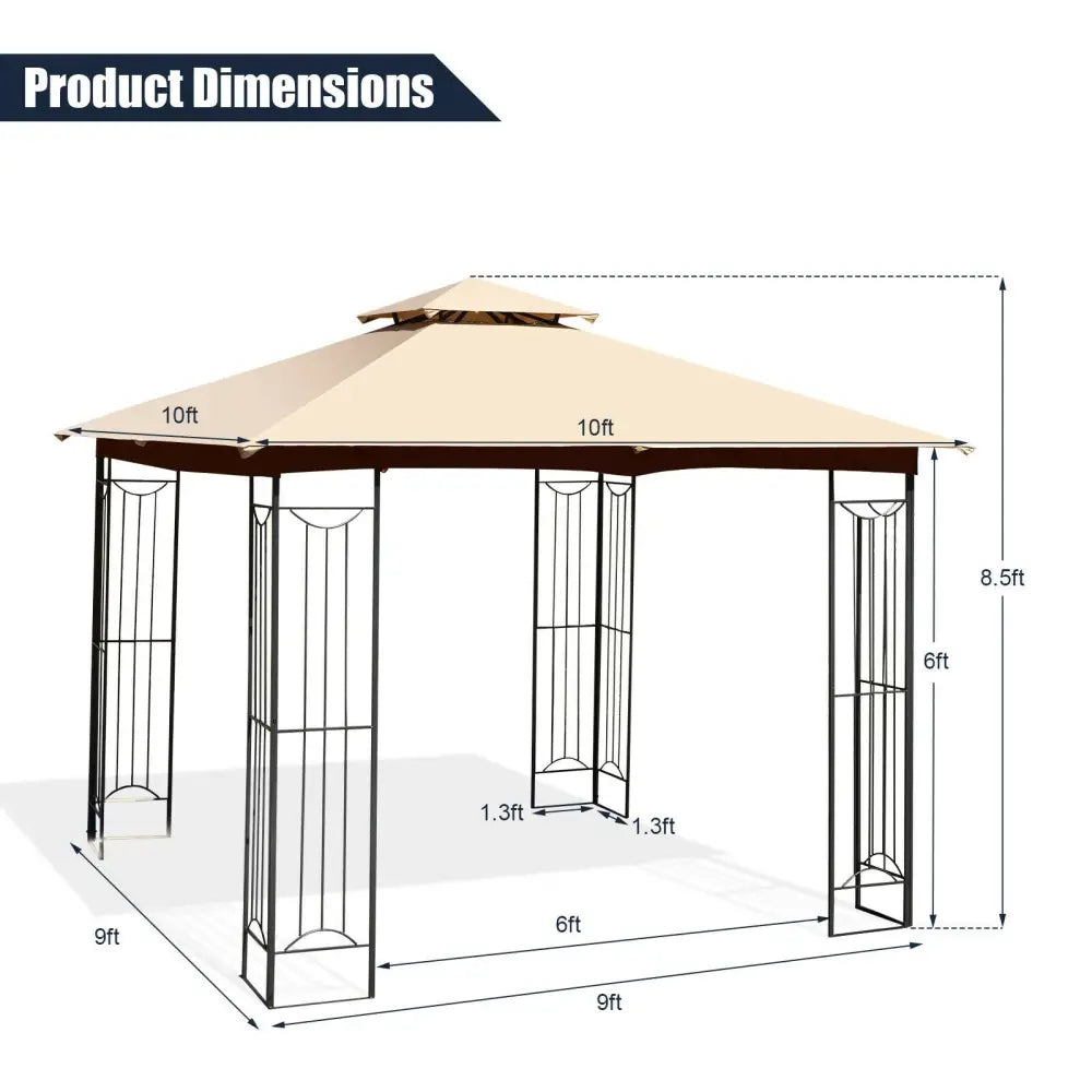 10 x 10 Feet L-Shaped Patio Canopy Gazebo Outdoor 2-Tier Steel Tent-Beige - Beige - Gazebos
