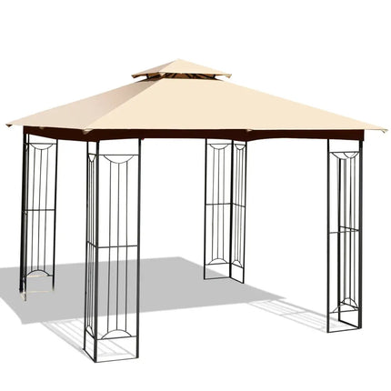10 x 10 Feet L-Shaped Patio Canopy Gazebo Outdoor 2-Tier Steel Tent-Beige - Beige - Gazebos