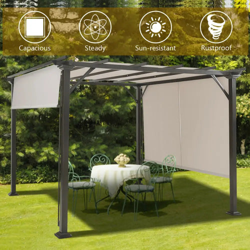 10 x 10 Feet Metal Frame Patio Furniture Shelter-Beige - Beige - Gazebos