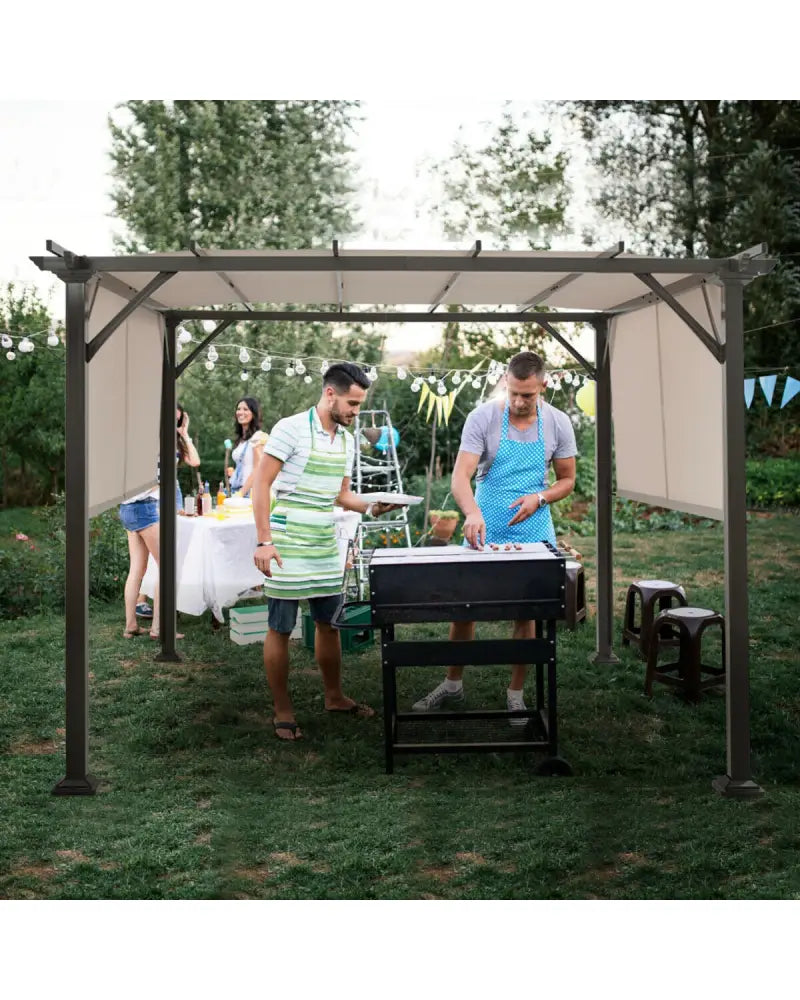 10 x 10 Feet Metal Frame Patio Furniture Shelter-Beige - Beige - Gazebos