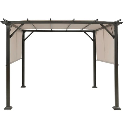 10 x 10 Feet Metal Frame Patio Furniture Shelter-Beige - Beige - Gazebos