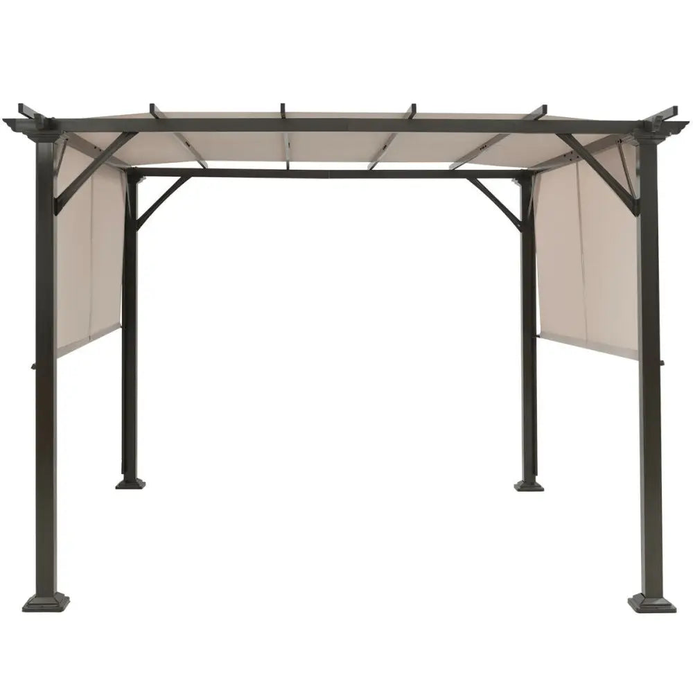 10 x 10 Feet Metal Frame Patio Furniture Shelter-Beige - Beige - Gazebos