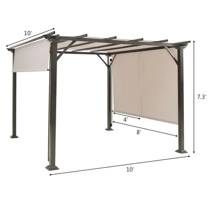 10 x 10 Feet Metal Frame Patio Furniture Shelter-Beige - Beige - Gazebos