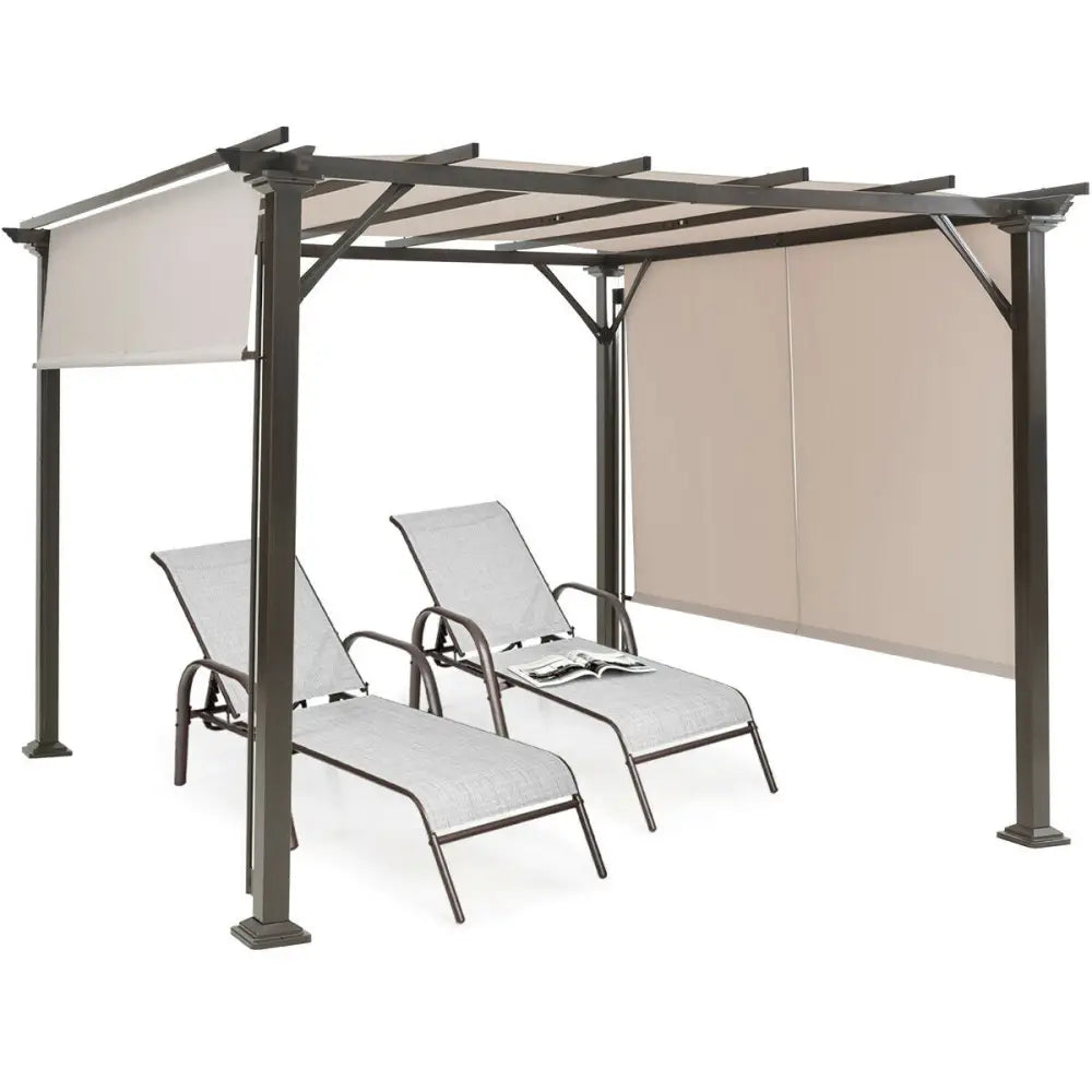 10 x 10 Feet Metal Frame Patio Furniture Shelter-Beige - Beige - Gazebos