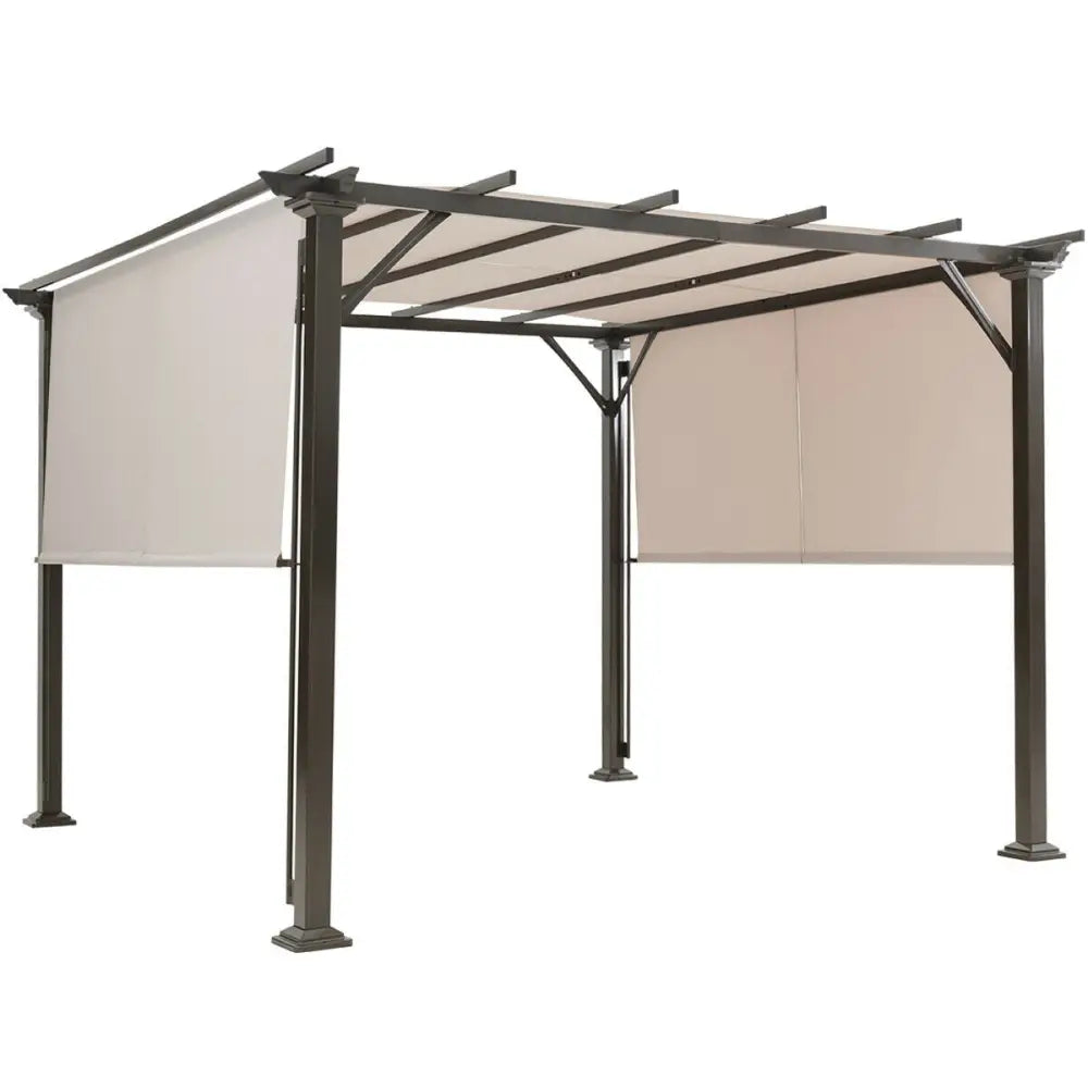 10 x 10 Feet Metal Frame Patio Furniture Shelter-Beige - Beige - Gazebos
