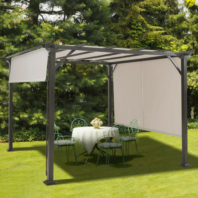 10 x 10 Feet Metal Frame Patio Furniture Shelter-Beige - Beige - Gazebos