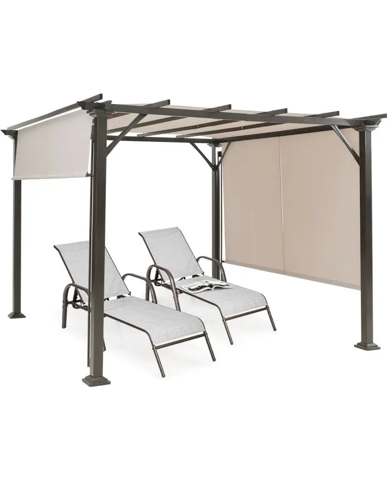 10 x 10 Feet Metal Frame Patio Furniture Shelter-Beige - Beige - Gazebos