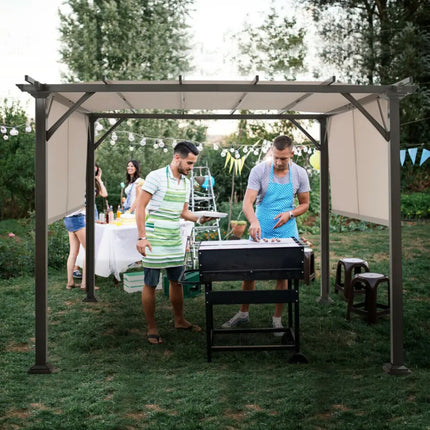 10 x 10 Feet Metal Frame Patio Furniture Shelter-Beige - Beige - Gazebos