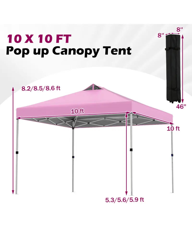 10 x 10 Feet Outdoor Commercial Pop up Canopy Tent-Pink - Pink - Canopies