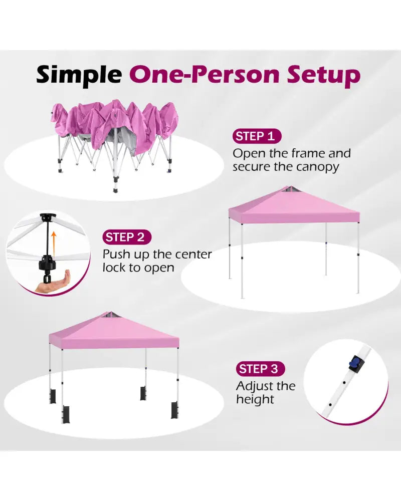 10 x 10 Feet Outdoor Commercial Pop up Canopy Tent-Pink - Pink - Canopies