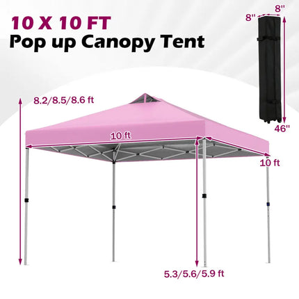 10 x 10 Feet Outdoor Commercial Pop up Canopy Tent-Pink - Pink - Canopies