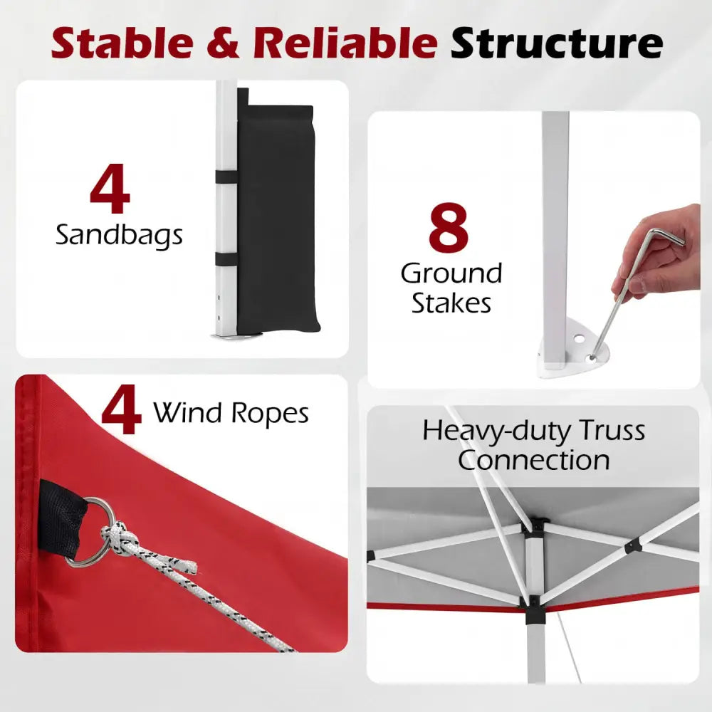 10 x 10 Feet Outdoor Commercial Pop up Canopy Tent-Red - Red - Canopies