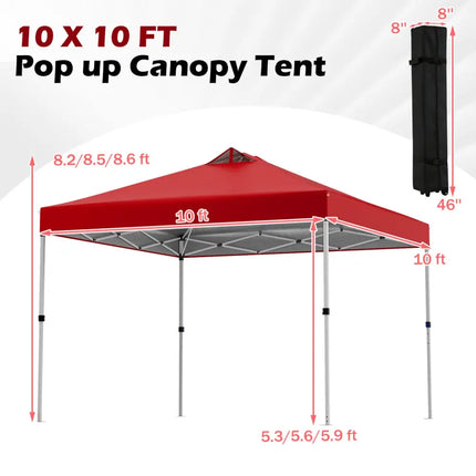 10 x 10 Feet Outdoor Commercial Pop up Canopy Tent-Red - Red - Canopies