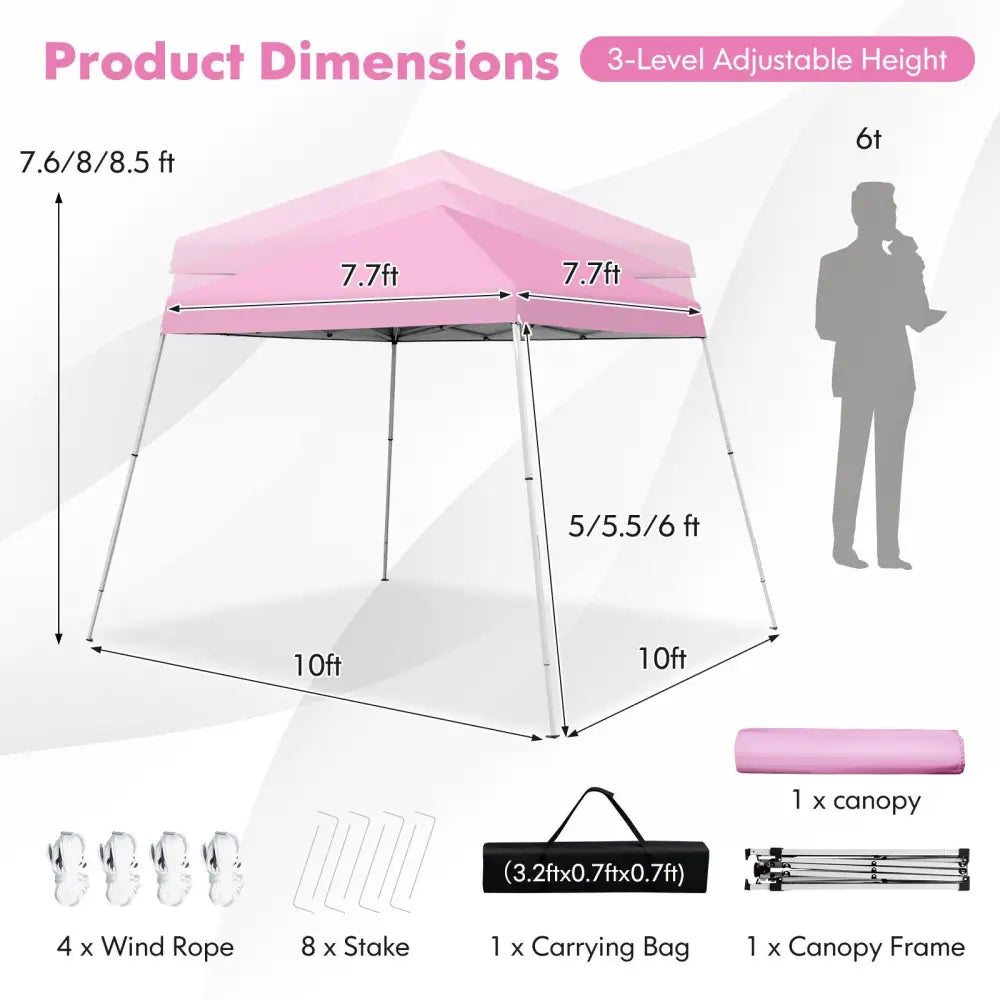 10 x 10 Feet Outdoor Instant Pop-up Canopy with Carrying Bag-Pink - Pink - Canopies