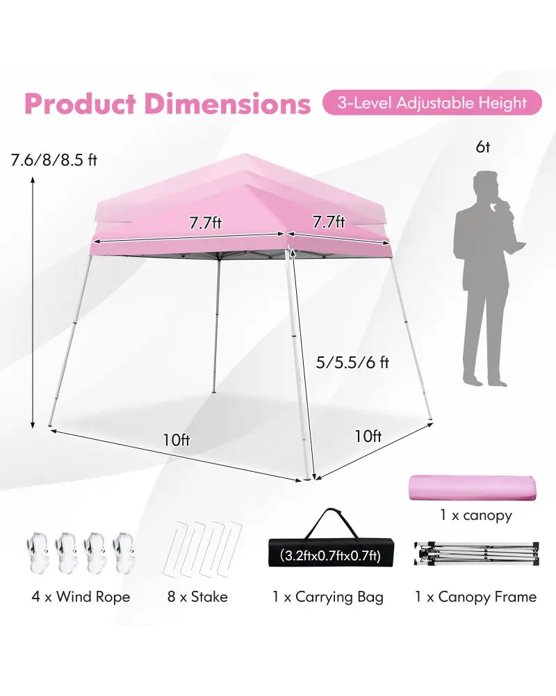 10 x 10 Feet Outdoor Instant Pop-up Canopy with Carrying Bag-Pink - Pink - Canopies