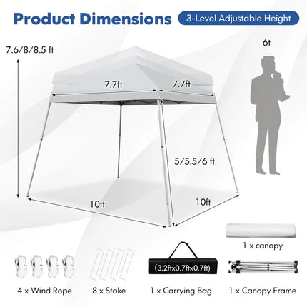 10 x 10 Feet Outdoor Instant Pop-up Canopy with Carrying Bag-White - White - Canopies