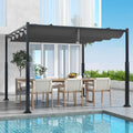 10 x 10 Feet Outdoor Pergola with Retractable Canopy and Metal Columns-Gray - Gray - Gazebos