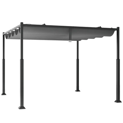 10 x 10 Feet Outdoor Pergola with Retractable Canopy and Metal Columns-Gray - Gray - Gazebos