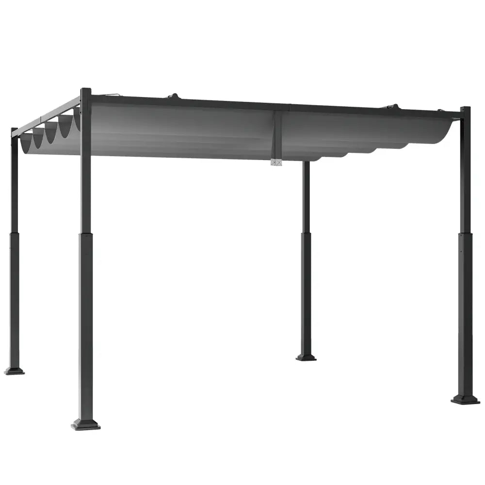 10 x 10 Feet Outdoor Pergola with Retractable Canopy and Metal Columns-Gray - Gray - Gazebos