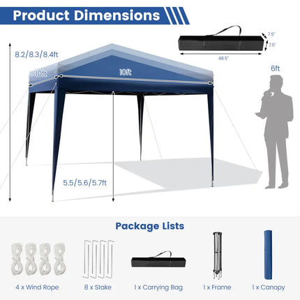 10 x 10 Feet Outdoor Pop-up Patio Canopy for Beach and Camp-Blue - Blue - Canopies