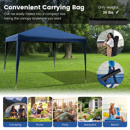 10 x 10 Feet Outdoor Pop-up Patio Canopy for Beach and Camp-Blue - Blue - Canopies