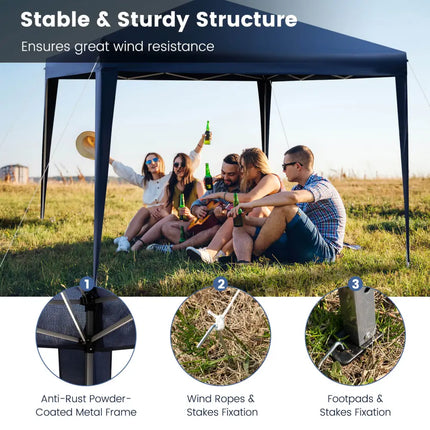 10 x 10 Feet Outdoor Pop-up Patio Canopy for Beach and Camp-Blue - Blue - Canopies