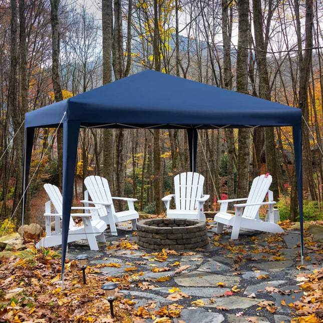 10 x 10 Feet Outdoor Pop-up Patio Canopy for Beach and Camp-Blue - Blue - Canopies