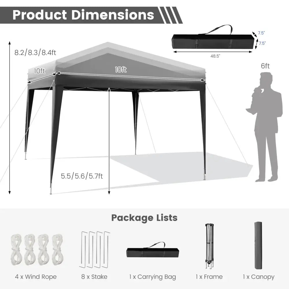 10 x 10 Feet Outdoor Pop-up Patio Canopy for Beach and Camp-Gray - Gray - Canopies
