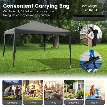 10 x 10 Feet Outdoor Pop-up Patio Canopy for Beach and Camp-Gray - Gray - Canopies
