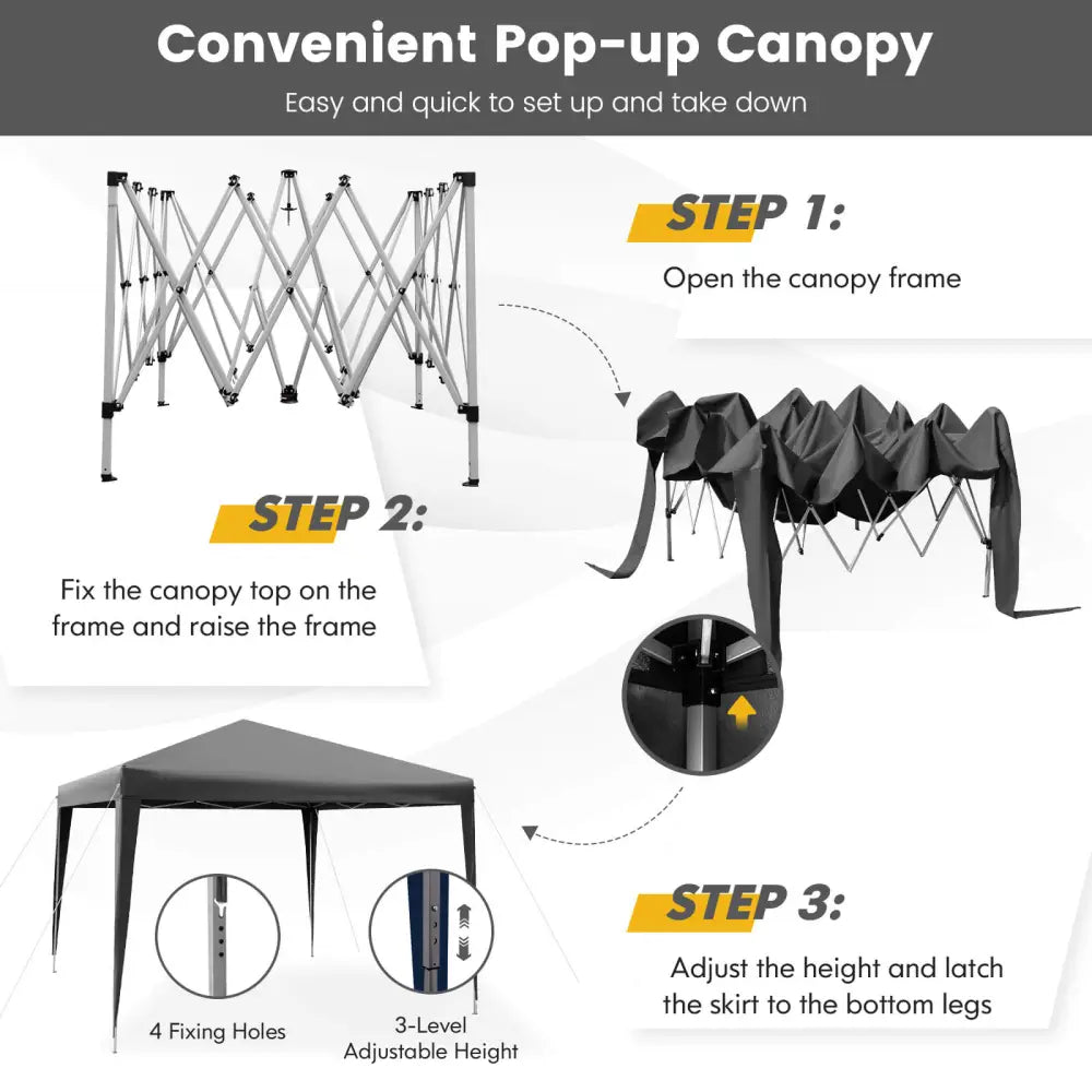 10 x 10 Feet Outdoor Pop-up Patio Canopy for Beach and Camp-Gray - Gray - Canopies
