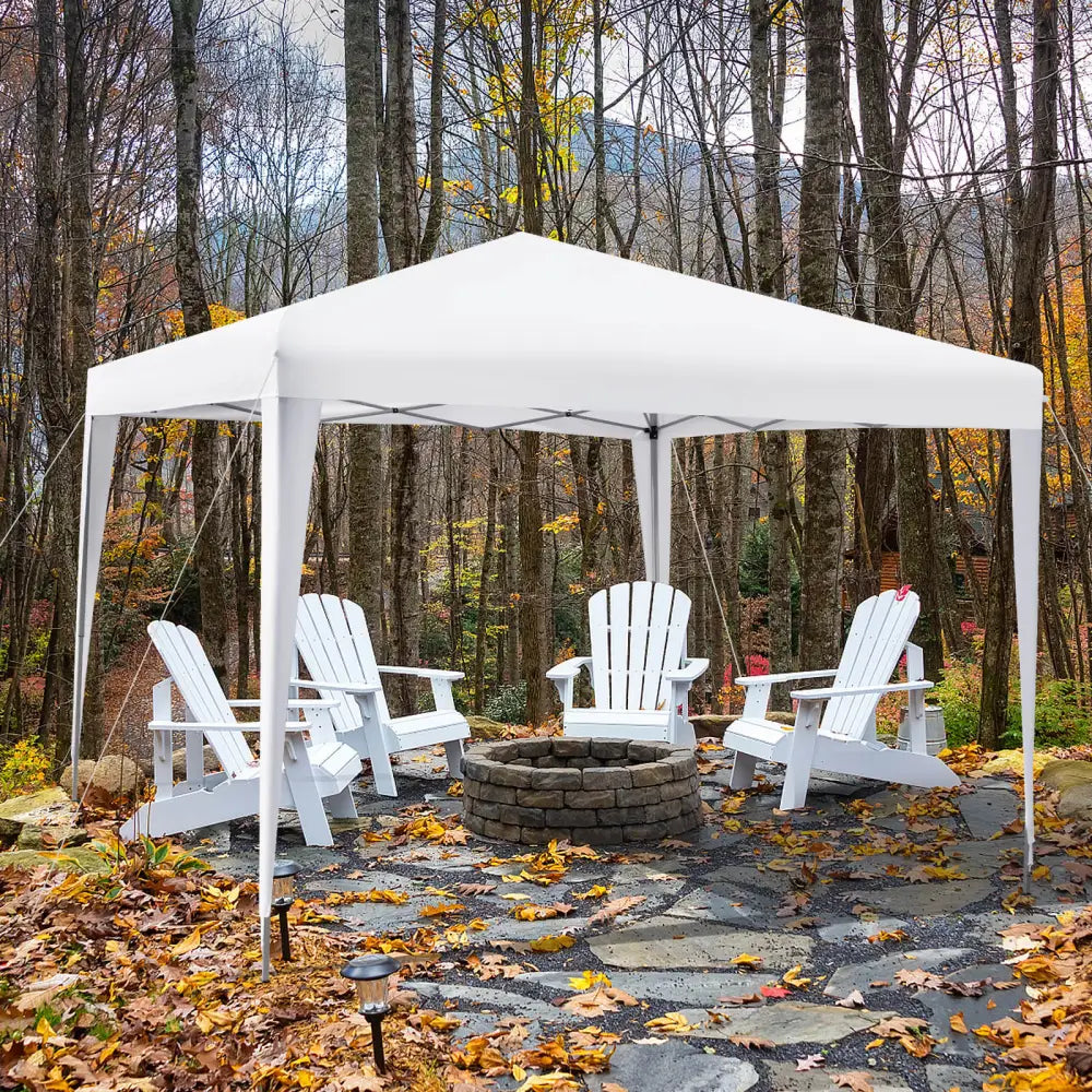 10 x 10 Feet Outdoor Pop-up Patio Canopy for Beach and Camp-White - White - Canopies