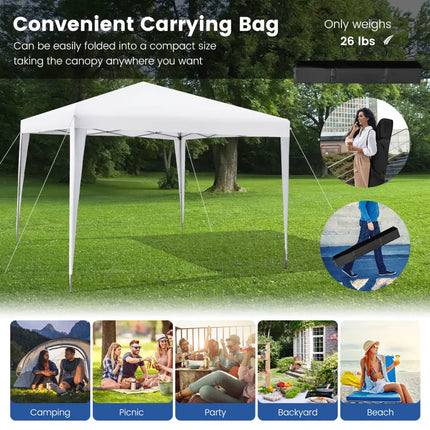 10 x 10 Feet Outdoor Pop-up Patio Canopy for Beach and Camp-White - White - Canopies