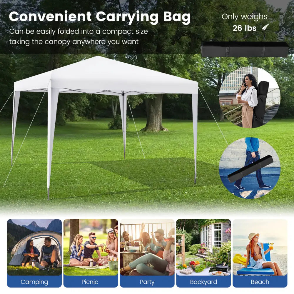 10 x 10 Feet Outdoor Pop-up Patio Canopy for Beach and Camp-White - White - Canopies