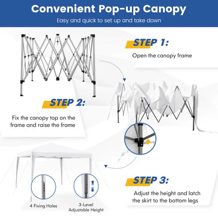 10 x 10 Feet Outdoor Pop-up Patio Canopy for Beach and Camp-White - White - Canopies