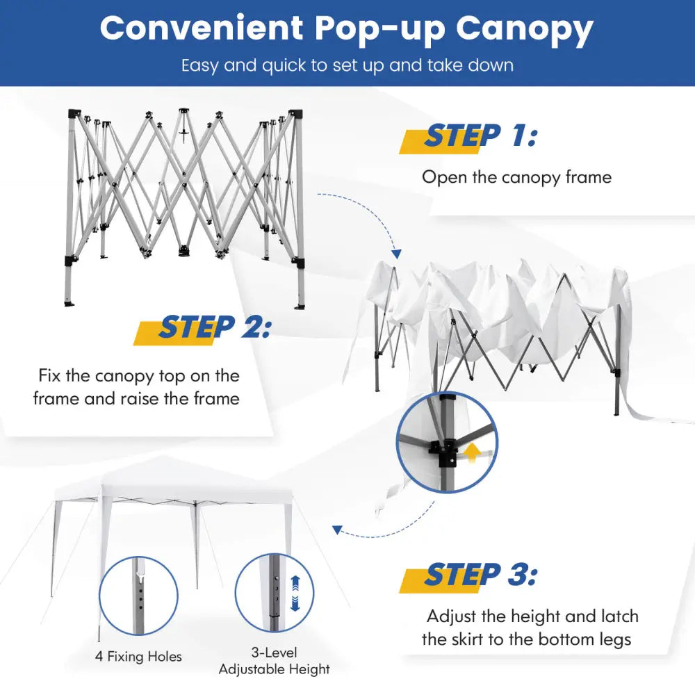 10 x 10 Feet Outdoor Pop-up Patio Canopy for Beach and Camp-White - White - Canopies