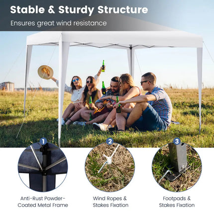 10 x 10 Feet Outdoor Pop-up Patio Canopy for Beach and Camp-White - White - Canopies