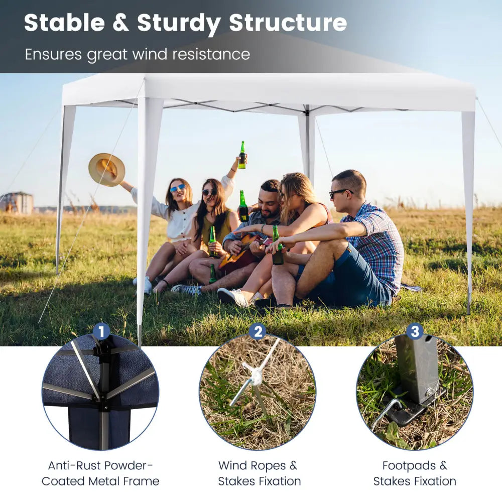 10 x 10 Feet Outdoor Pop-up Patio Canopy for Beach and Camp-White - White - Canopies