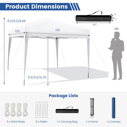 10 x 10 Feet Outdoor Pop-up Patio Canopy for Beach and Camp-White - White - Canopies