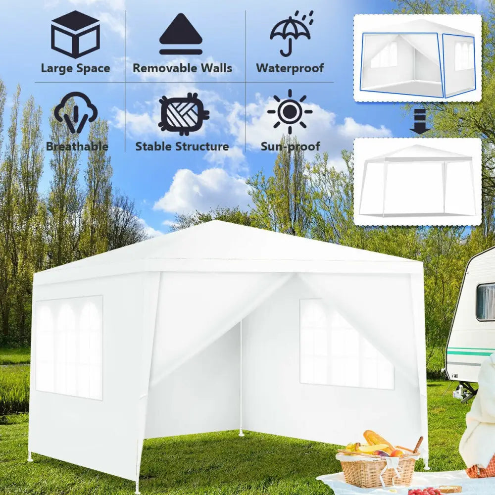 10 x 10 Feet Outdoor Side Walls Canopy Tent with 4 Removable Sidewalls - White - Canopies