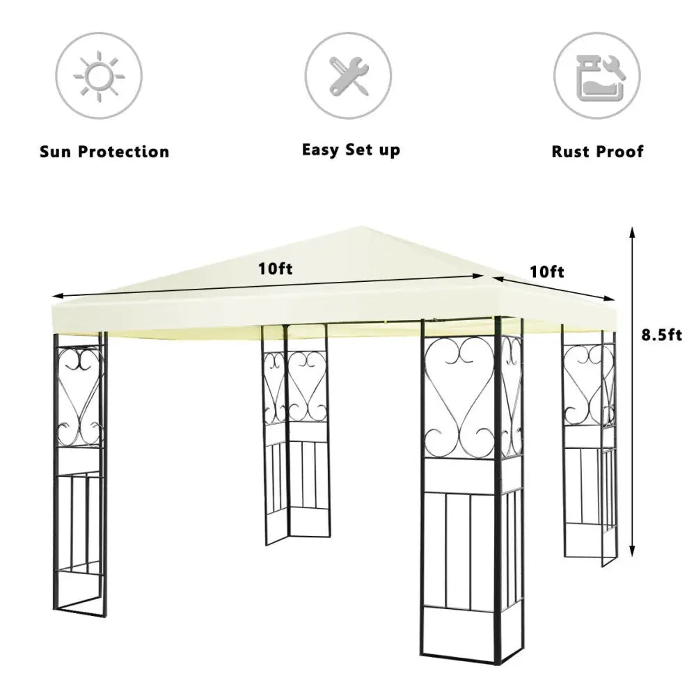 10 x 10 Feet Patio Gazebo Canopy Tent Garden Shelter - Beige - Gazebos